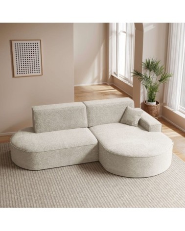 Canapé d'angle droit convertible 4pl marlo en tissu chenille blanc