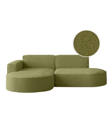 Canapé d'angle gauche 4 places marla en tissu bouclette - vert kaki