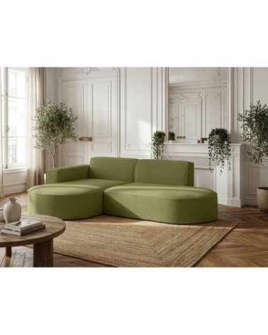 Canapé d'angle gauche 4 places marla en tissu bouclette - vert kaki