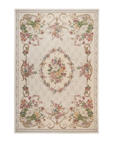 Tapis floral aubusson tissé plat - beige 60x90 cm