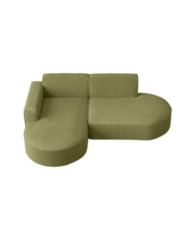 Canapé d'angle gauche 4 places marla en tissu bouclette - vert kaki