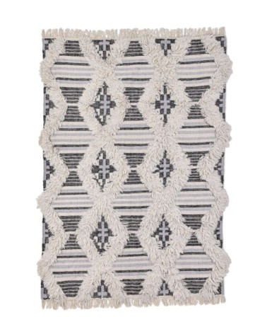 Tapis kelim moderne en laine fait main noir et blanc 140x200