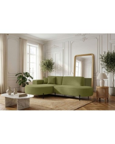 Canapé d'angle gauche 4 places marlon en tissu bouclette vert kaki