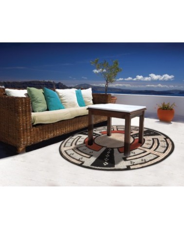 Tapis d'extérieur tissé plat - beige multicolore D100 cm