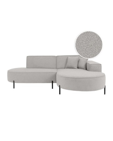 Canapé d'angle droit 4 places marlon en tissu bouclette gris clair