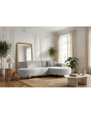 Canapé d'angle droit 4 places marlon en tissu bouclette gris clair