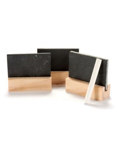 Set de 3 ardoises de table avec support en bois + craie