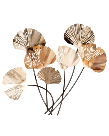 Déco murale branchage ginkgo en métal tricolore 55x64