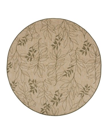 Tapis rond en polypropylène motif végétal beige et vert kaki 160x160