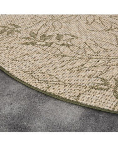 Tapis rond en polypropylène motif végétal beige et vert kaki 160x160