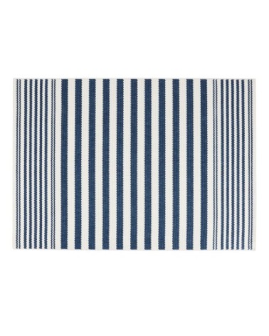Tapis tissé en polypropylène motifs à rayures bleues et blanches 140x200