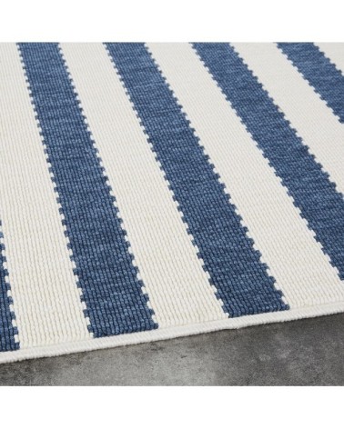 Tapis tissé en polypropylène motifs à rayures bleues et blanches 140x200