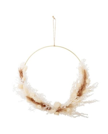 Déco couronne murale en métal, corde et élément naturel séché D30