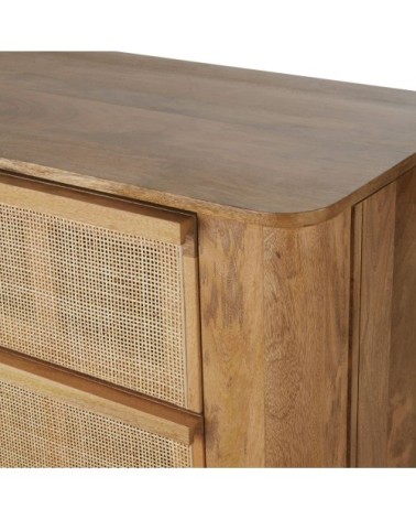 Commode 3 tiroirs en bois de manguier massif et fibre végétale beige