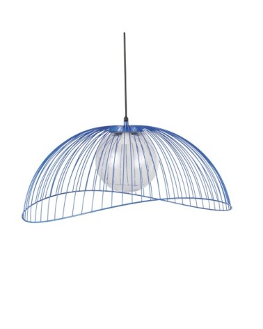 Suspension en métal bleu 1 globe en verre transparent