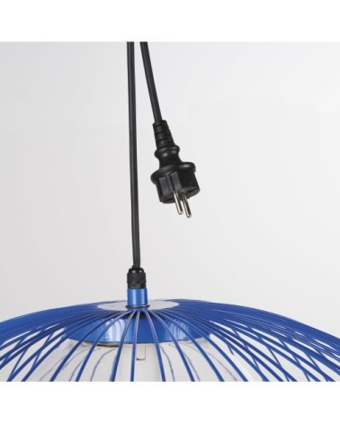 Suspension en métal bleu 1 globe en verre transparent