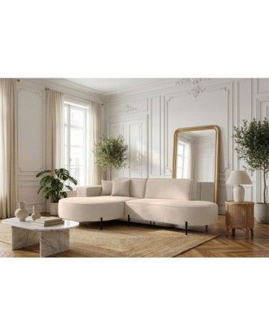 Canapé d'angle gauche 4 places marlon en tissu bouclette beige