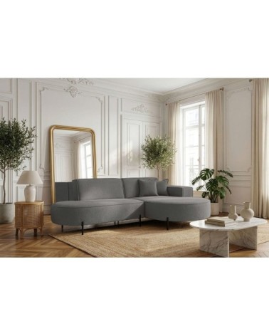 Canapé d'angle droit 4 places marlon en tissu bouclette gris foncé