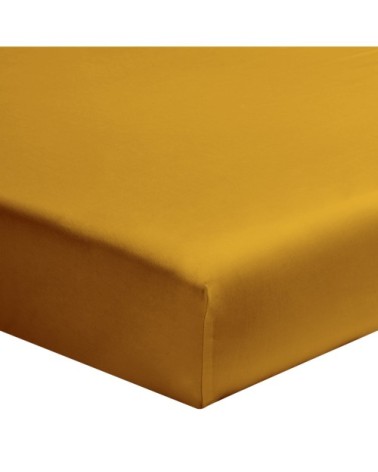 Drap housse uni en coton jaune curry 90x190