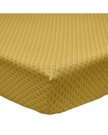 Drap housse imprimé en bambou jaune curry 90x190