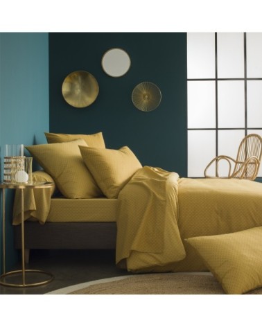 Drap housse imprimé en bambou jaune curry 90x190