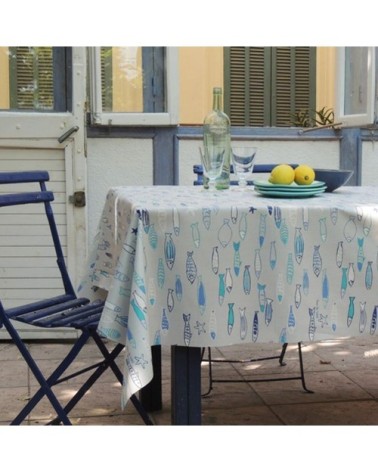 Nappe enduite carrée 160 x 160 cm turquoise