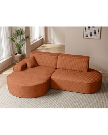 Canapé d'angle gauche convertible 4pl marlo velours côtelé terracotta