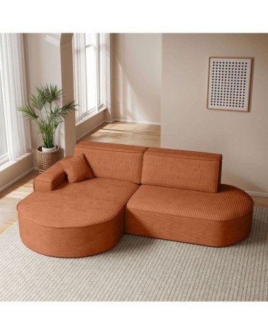 Canapé d'angle gauche convertible 4pl marlo velours côtelé terracotta