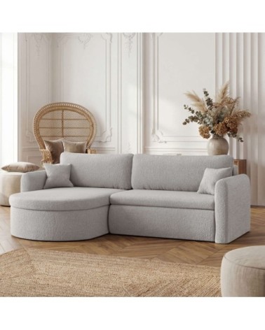 Canapé angle reversible convertible 4p vera en tissu bouclé gris clair