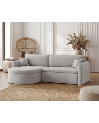 Canapé angle reversible convertible 4p vera en tissu bouclé gris clair