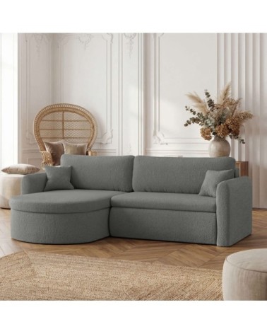 Canapé angle reversible convertible 4p vera en tissu bouclé gris foncé