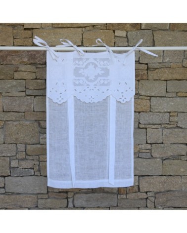 Store en lin blanc et broderies 53X160 CM