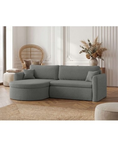 Canapé angle reversible convertible 4p vera en tissu bouclé gris foncé