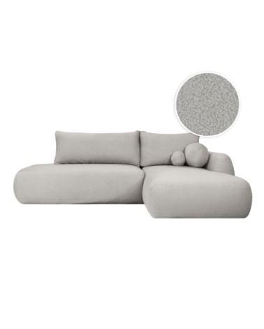 Canapé d'angle droit convertible 5p fabio - tissu bouclette gris clair