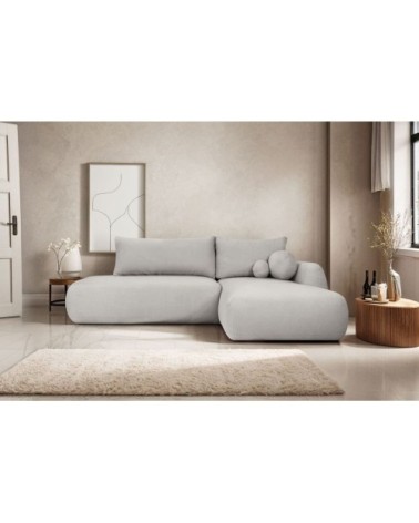 Canapé d'angle droit convertible 5p fabio - tissu bouclette gris clair