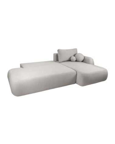 Canapé d'angle droit convertible 5p fabio - tissu bouclette gris clair