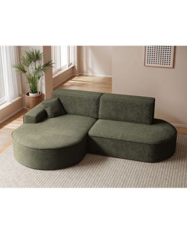 Canapé d'angle gauche convertible 4pl marlo tissu chenille vert foncé