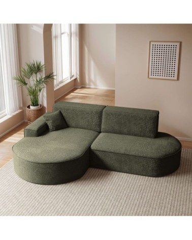 Canapé d'angle gauche convertible 4pl marlo tissu chenille vert foncé