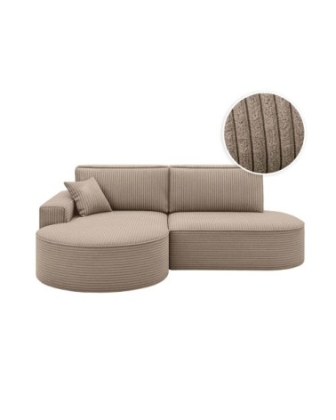 Canapé d'angle gauche convertible 4pl marlo en velours cotelé taupe