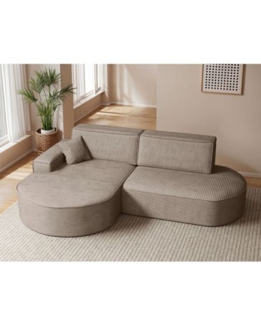 Canapé d'angle gauche convertible 4pl marlo en velours cotelé taupe