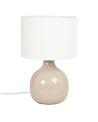 Lampe en céramique taupe et abat-jour blanc