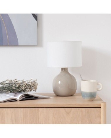 Lampe en céramique taupe et abat-jour blanc