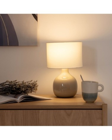 Lampe en céramique taupe et abat-jour blanc