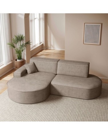 Canapé d'angle gauche convertible 4pl marlo en velours cotelé taupe