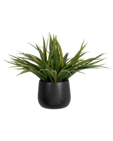 Plante verte artificielle et pot en grès noir