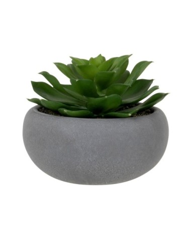 Succulente artificielle verte et pot en ciment gris