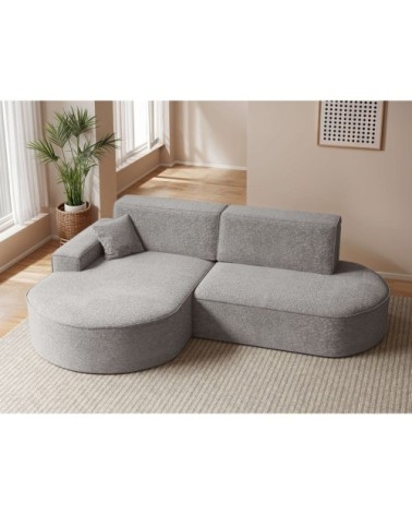 Canapé d'angle gauche convertible 4pl marlo tissu chenille gris clair
