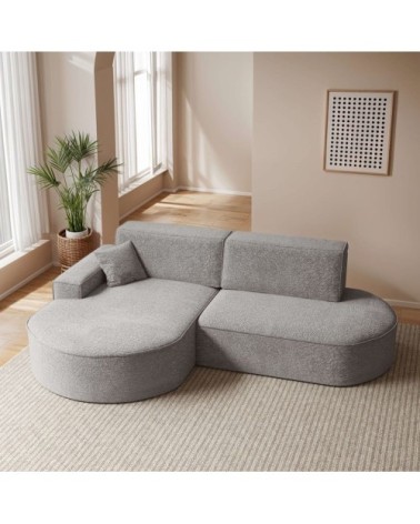 Canapé d'angle gauche convertible 4pl marlo tissu chenille gris clair