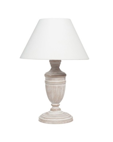 Lampe en paulownia blanchi et abat-jour blanc