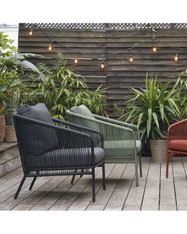 Fauteuil de jardin en résine vert kaki et métal noir